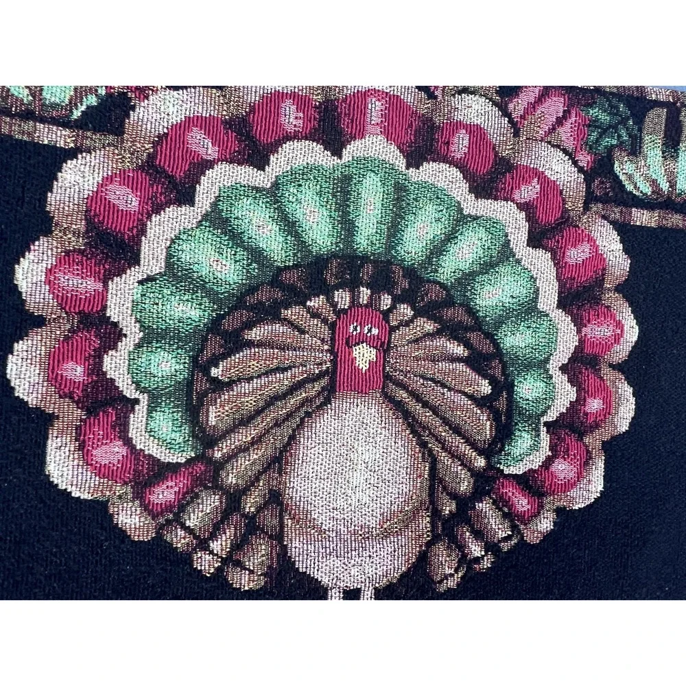 Thanksgiving Turkey Table Runner Tapestry Autumn Fall Harvest Decor 12.5x67 VTG